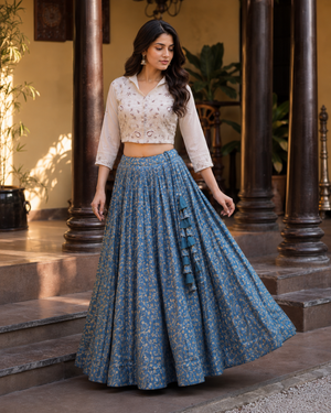 Royal blue Cosmos Jacquard lehenga choli