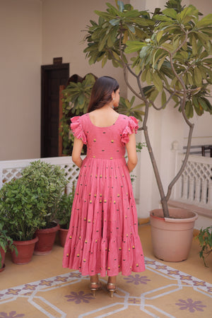 pink flared kurti embroidery design India