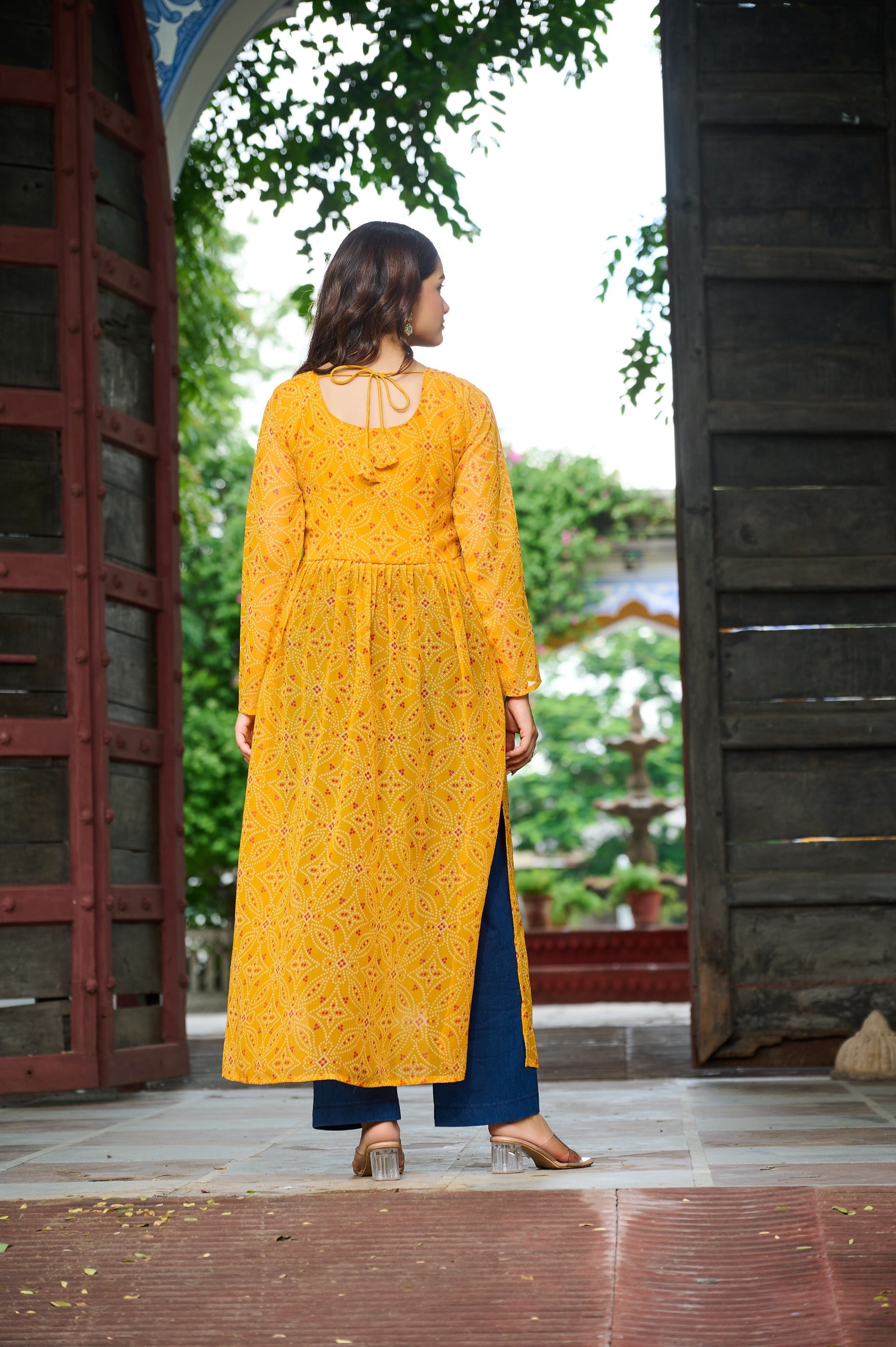 ellow Bandhej Kurti with Traditional Kutchi Work