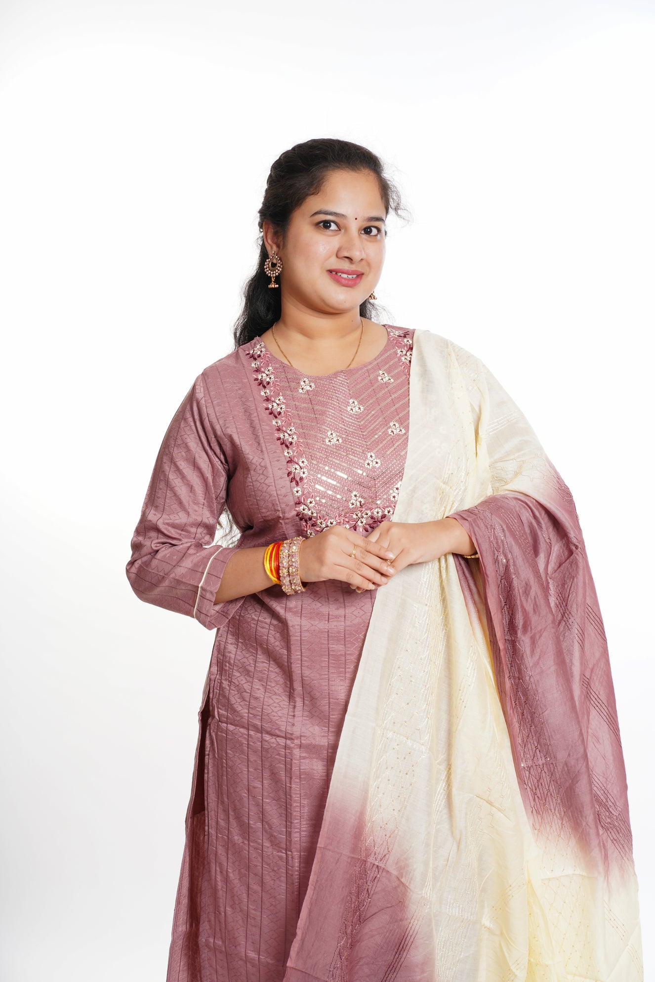 festive kurti pants and dupatta set