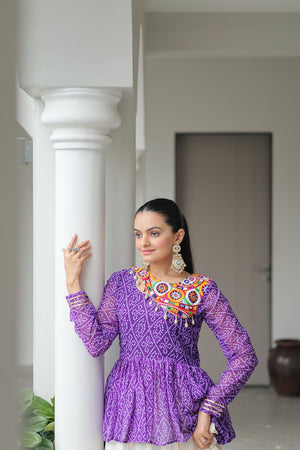 Stylish Bandhani Top with ethnic mirror patch