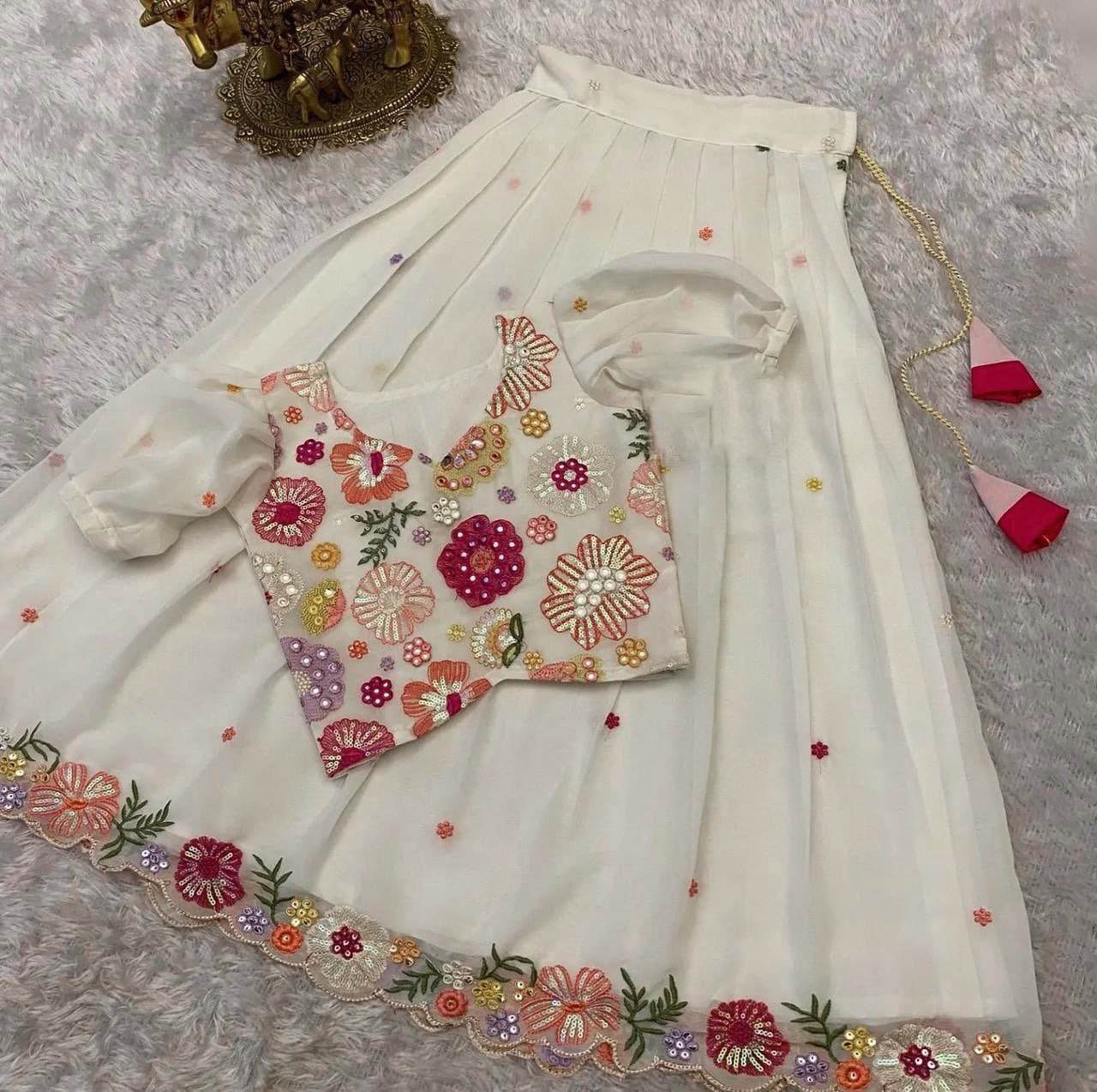 Kids Embroidered Georgette Lehenga with Sequin Blouse – Custom Tailored