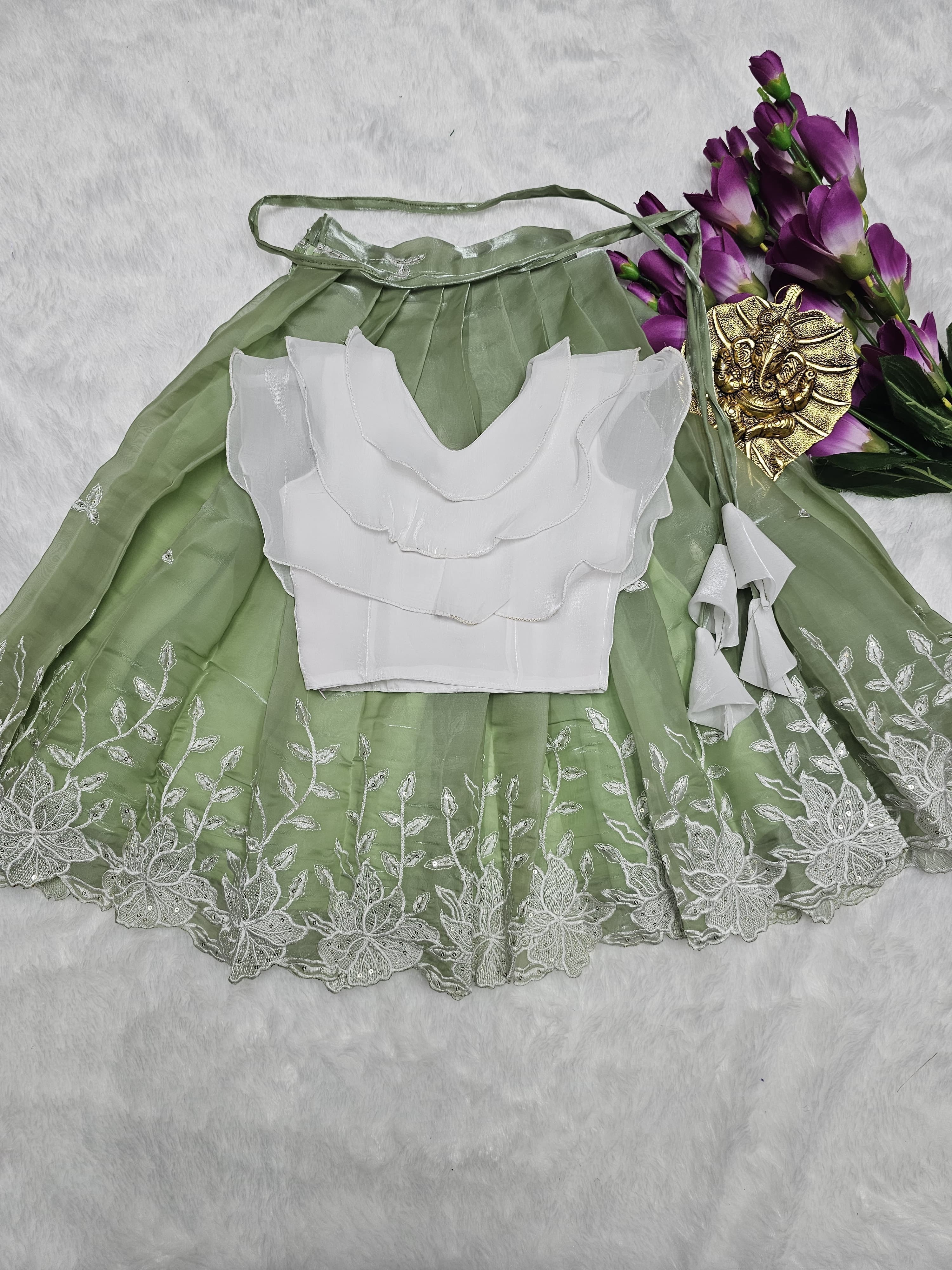 Kids Lehenga - Pure Zari Chiffon Silk with Embroidery