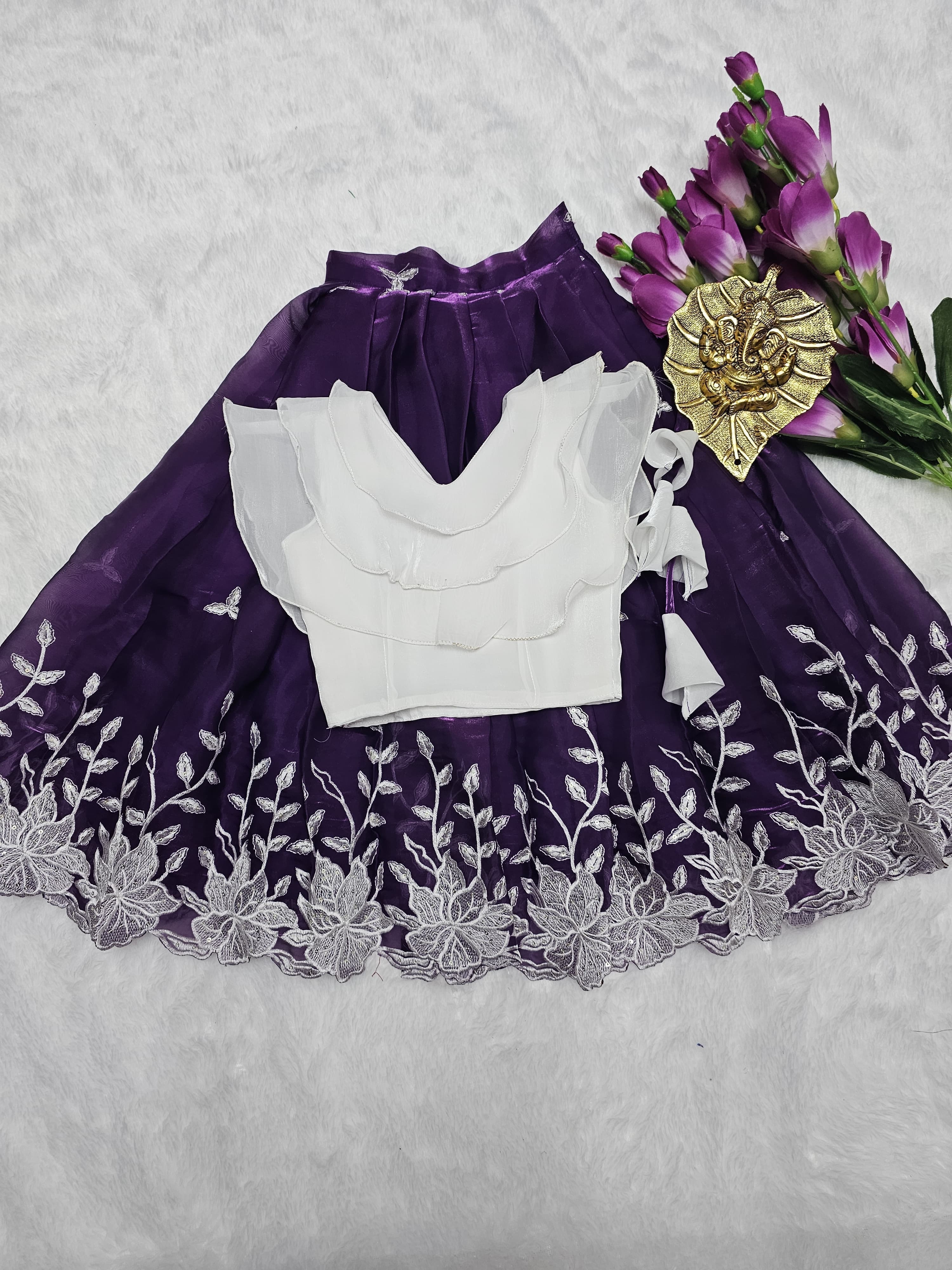 Kids Lehenga - Pure Zari Chiffon Silk with Embroidery