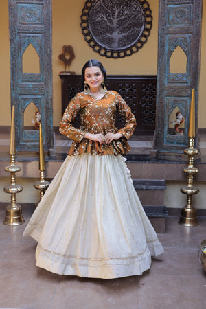 This embroidered lehenga with crop top enhances your festive style with rich detailing and comfortable fit.