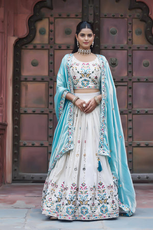 Pure Tissue Silk Lehenga with Thread Work