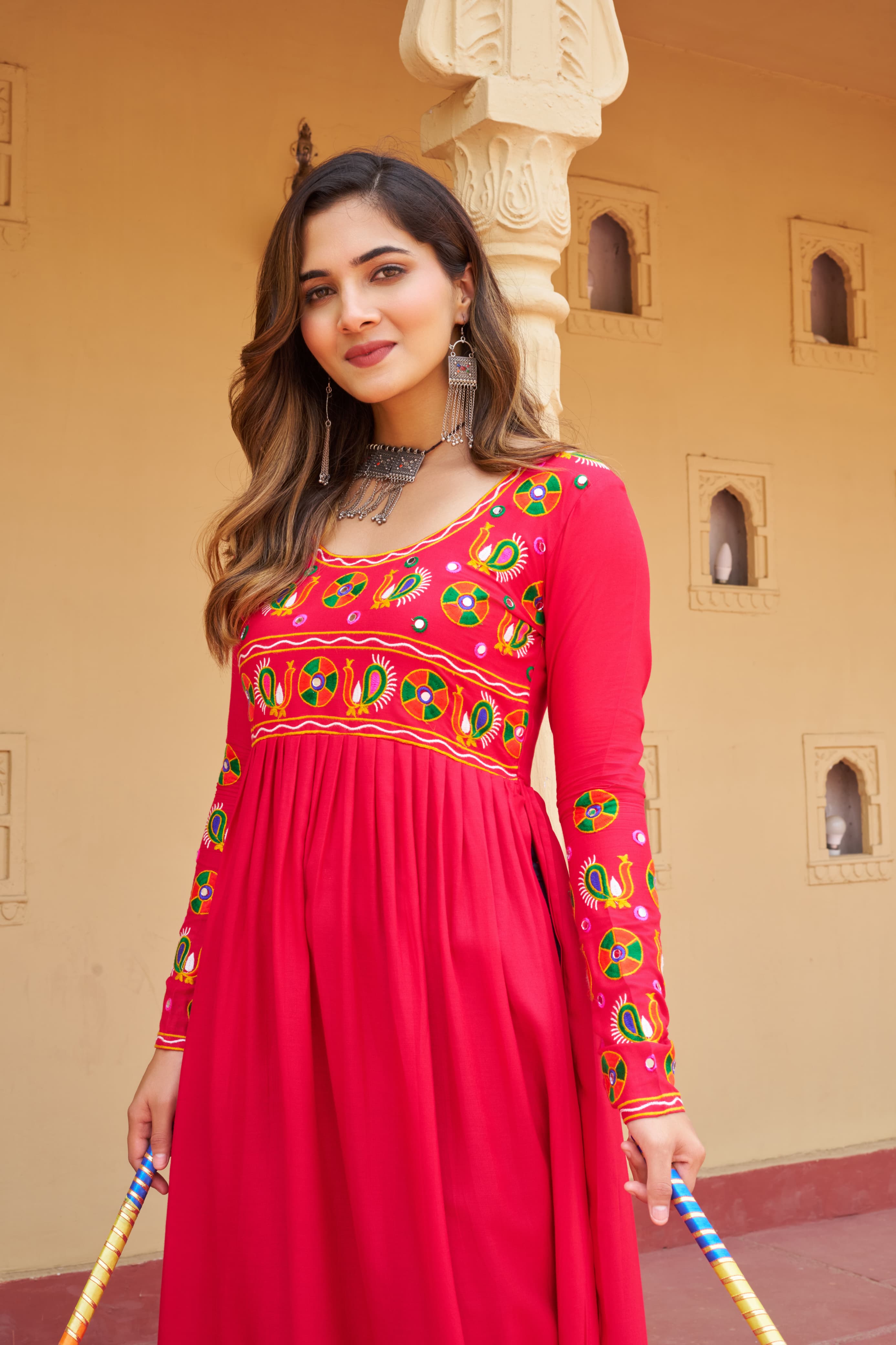 Adjustable fit kurti with traditional embroidery