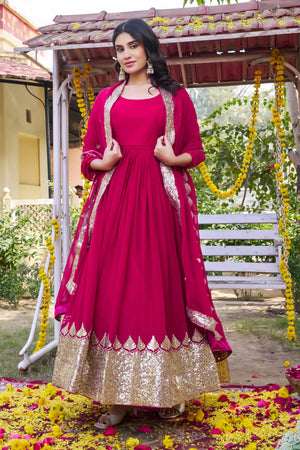 Pink party wear gown with heavy sequin embroidery