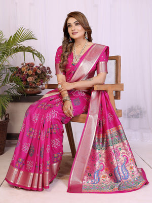 Rani pink Dola Silk Bandhej Print Saree