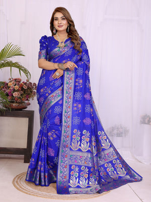 Royal Blue Dola Silk Bandhej Saree For Wedding Online