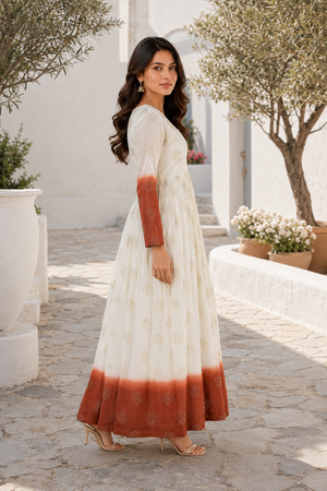 rust brown colour long gown for women party wear