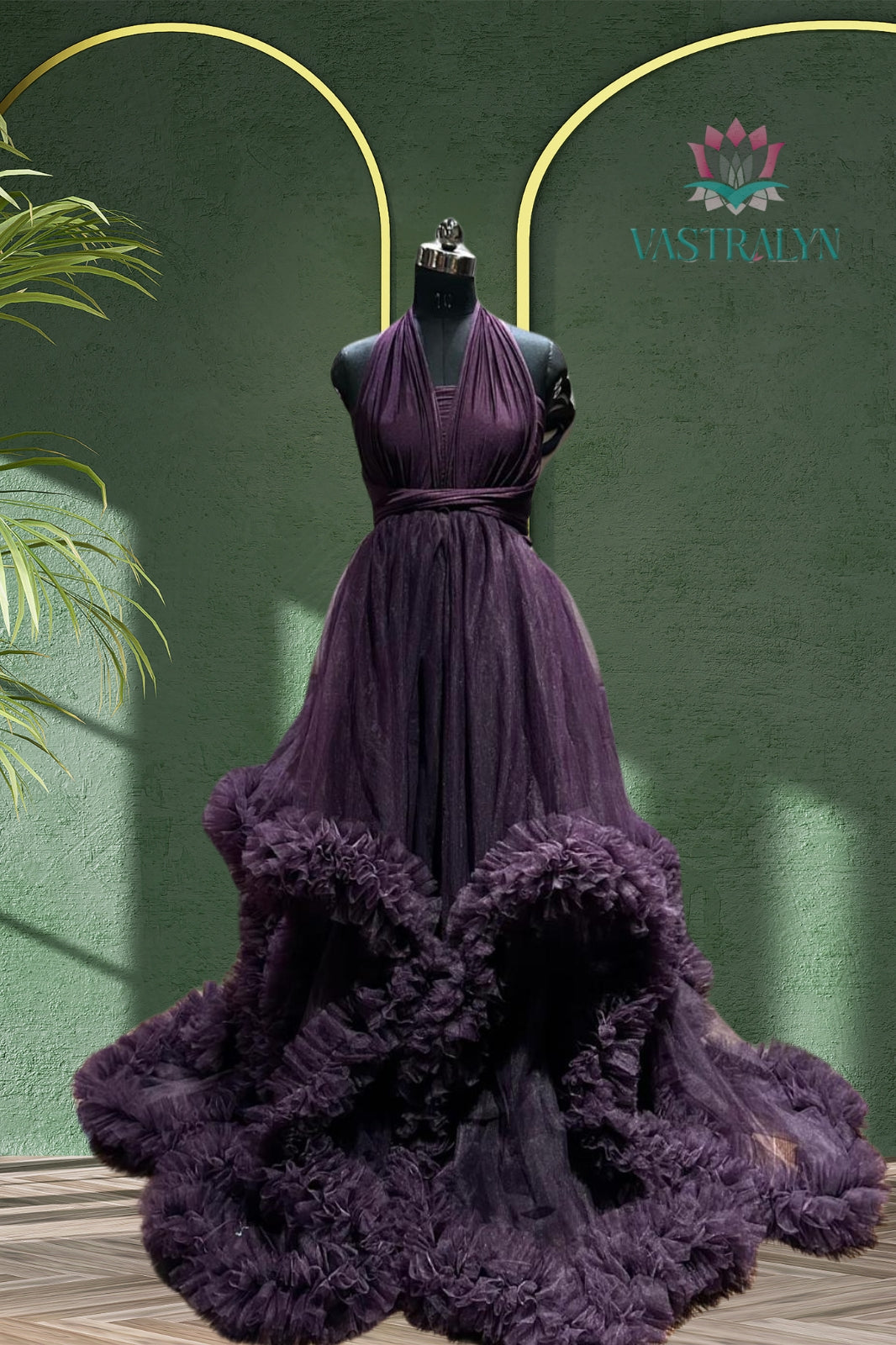 Dark Purple Net Ruffles Boning Maternity Gown - Elegant Pregnancy Dress
