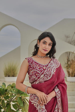 wine colour New designer saree collection for women