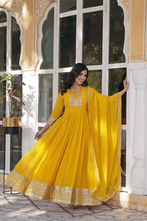 yellow gown with dupatta
