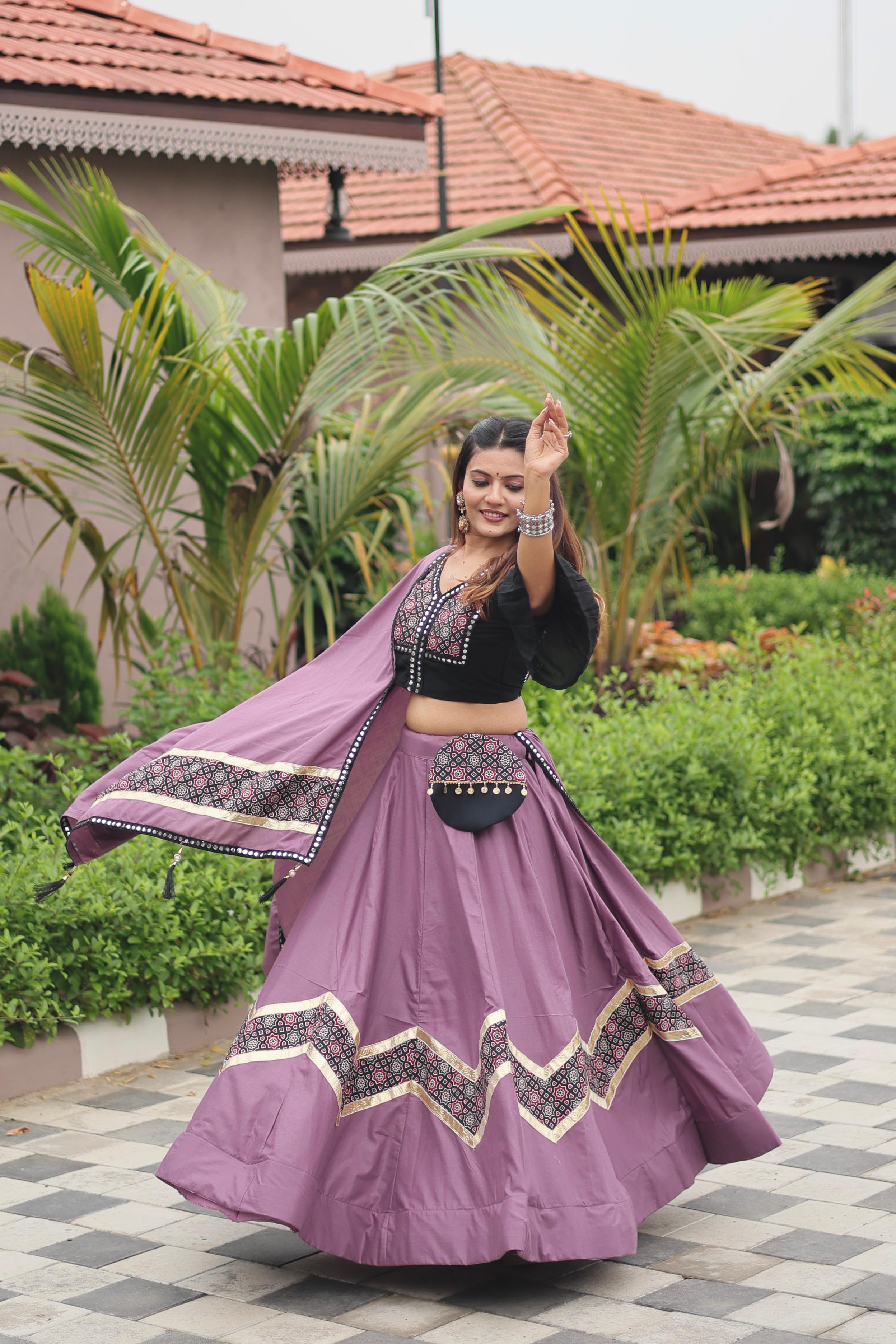 Ajarakh Cotton Lehenga Choli with Dupatta & Purse