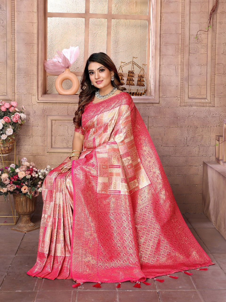 Banarasi silk saree with contrast designer blouse