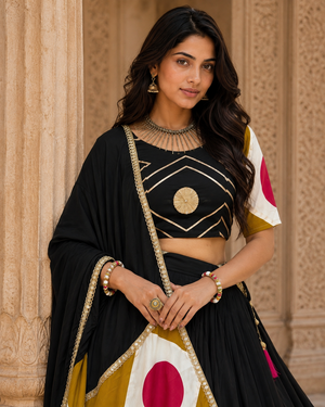 Black colour Pure cotton gota patti lehenga choli set