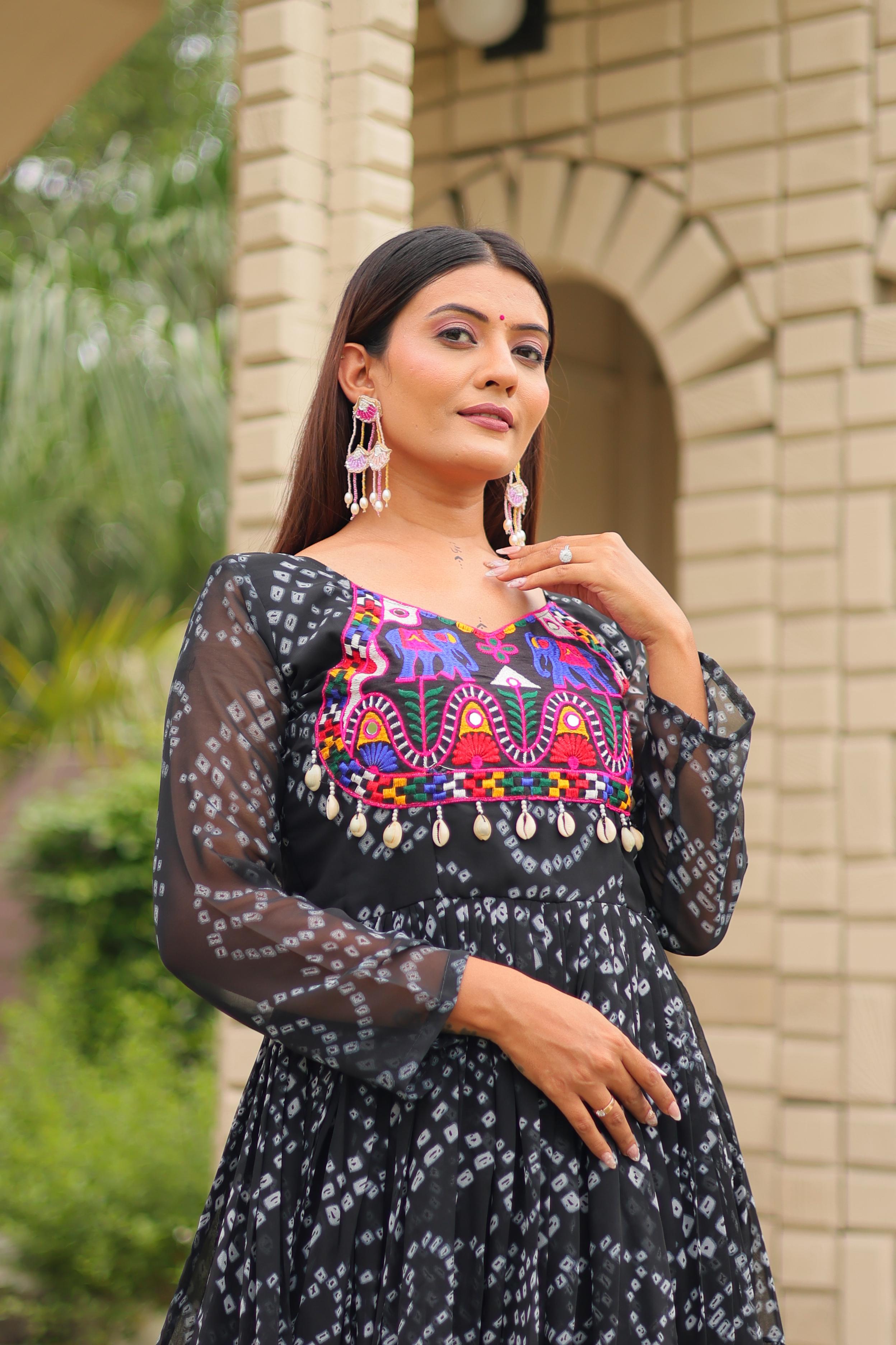 Black party wear gown with 9-meter flair