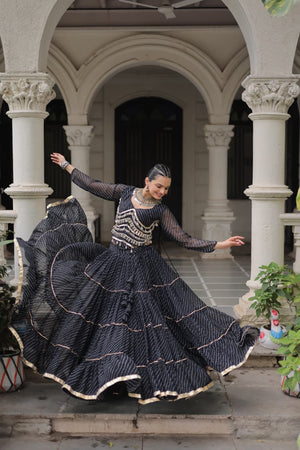 Designer Black Leheriya Festive Outfit