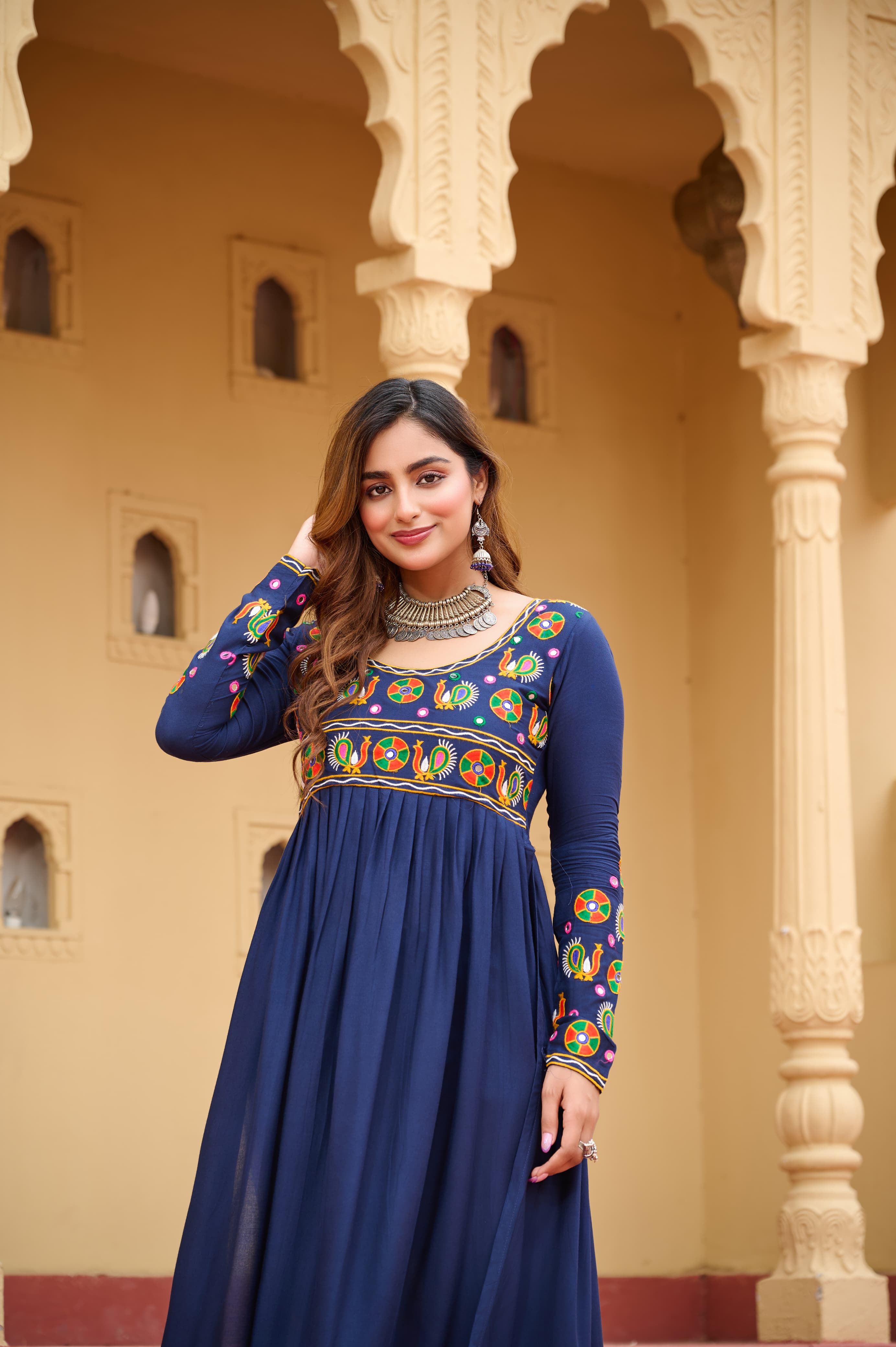 Navy blue traditional kurti with full sleeves