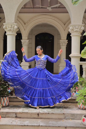 Blue Gota Patti Border Lehenga
