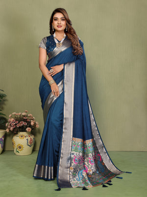 Blue Paithani silk saree with rich gala pallu