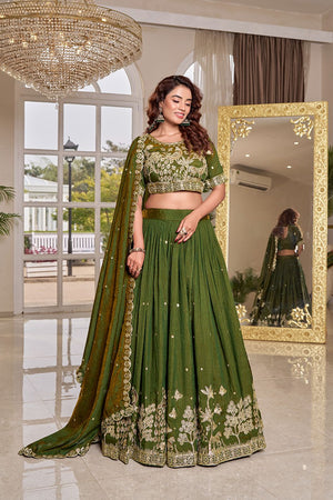 green embroidered lehenga choli wedding wear