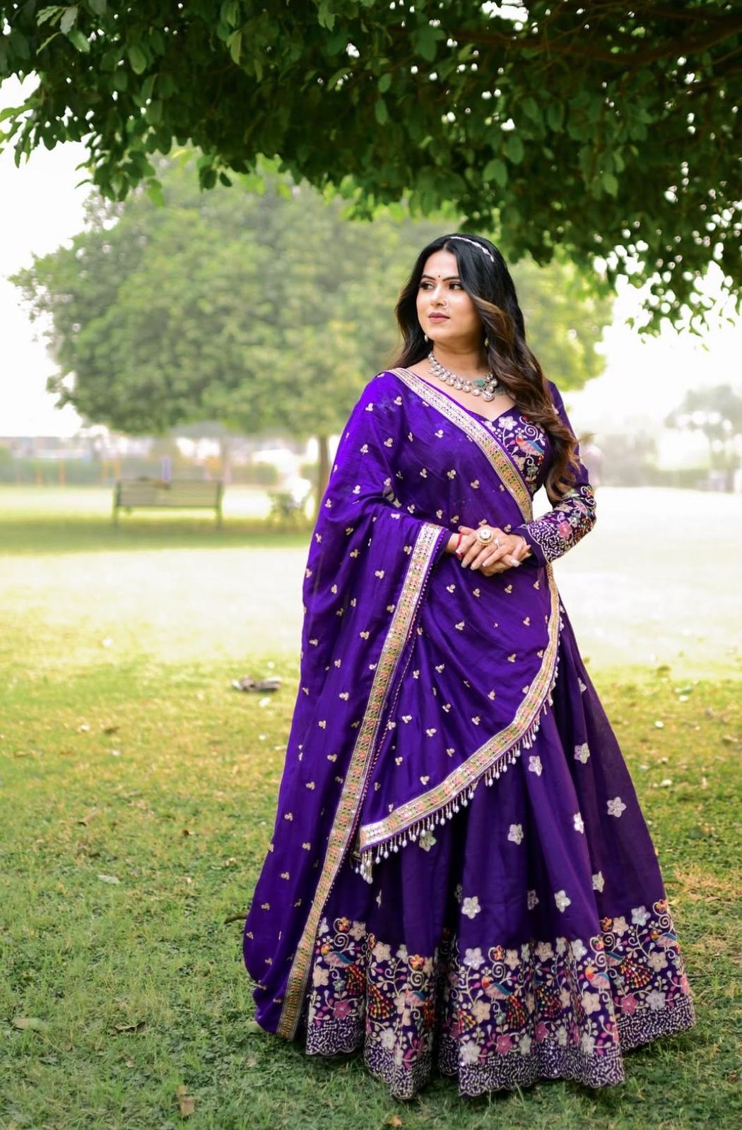 "Elegant purple Chinon lehenga choli set"