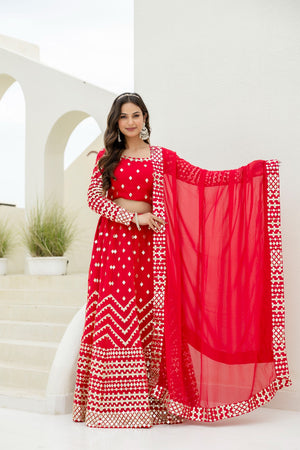 Red georgette heavy foil embroidered lehenga set