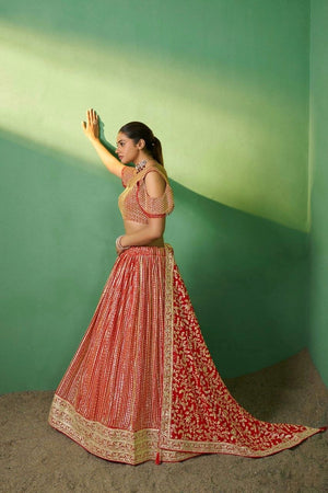 Festive party wear red georgette lehenga