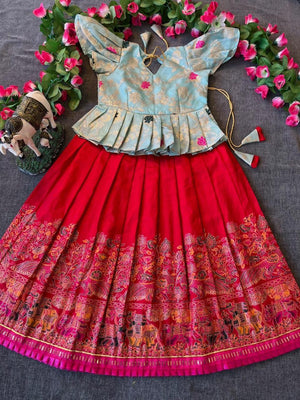 Kids wedding lehenga with zari weaving