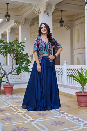Vichitra Silk Embroidered Lehenga Choli with Koti