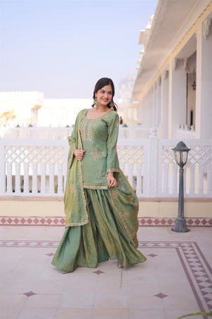 Full sleeve round neck kurti sharara set