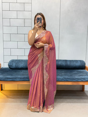 Celebrity style wine Fendy silk saree with diamond border