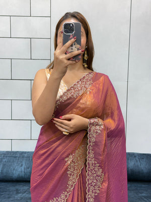 Soft golden moss Fendy silk saree texture