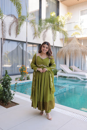 Olive green festive anarkali suit for women