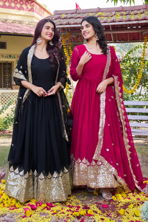 Traditional black gown with dupatta set