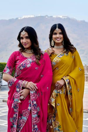 Festive embroidered chiffon saree for women