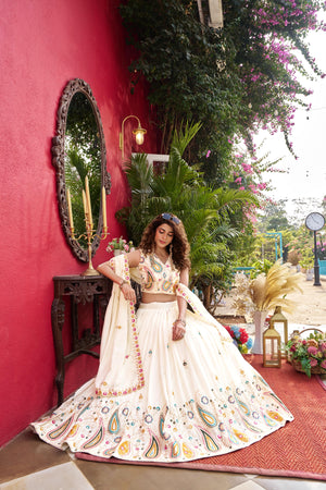 Off white Vichitra silk embroidered lehenga choli set