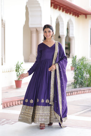 Vichitra silk embroidered gown with dupatta
