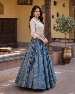 Fully stitched Jacquard lehenga with blouse