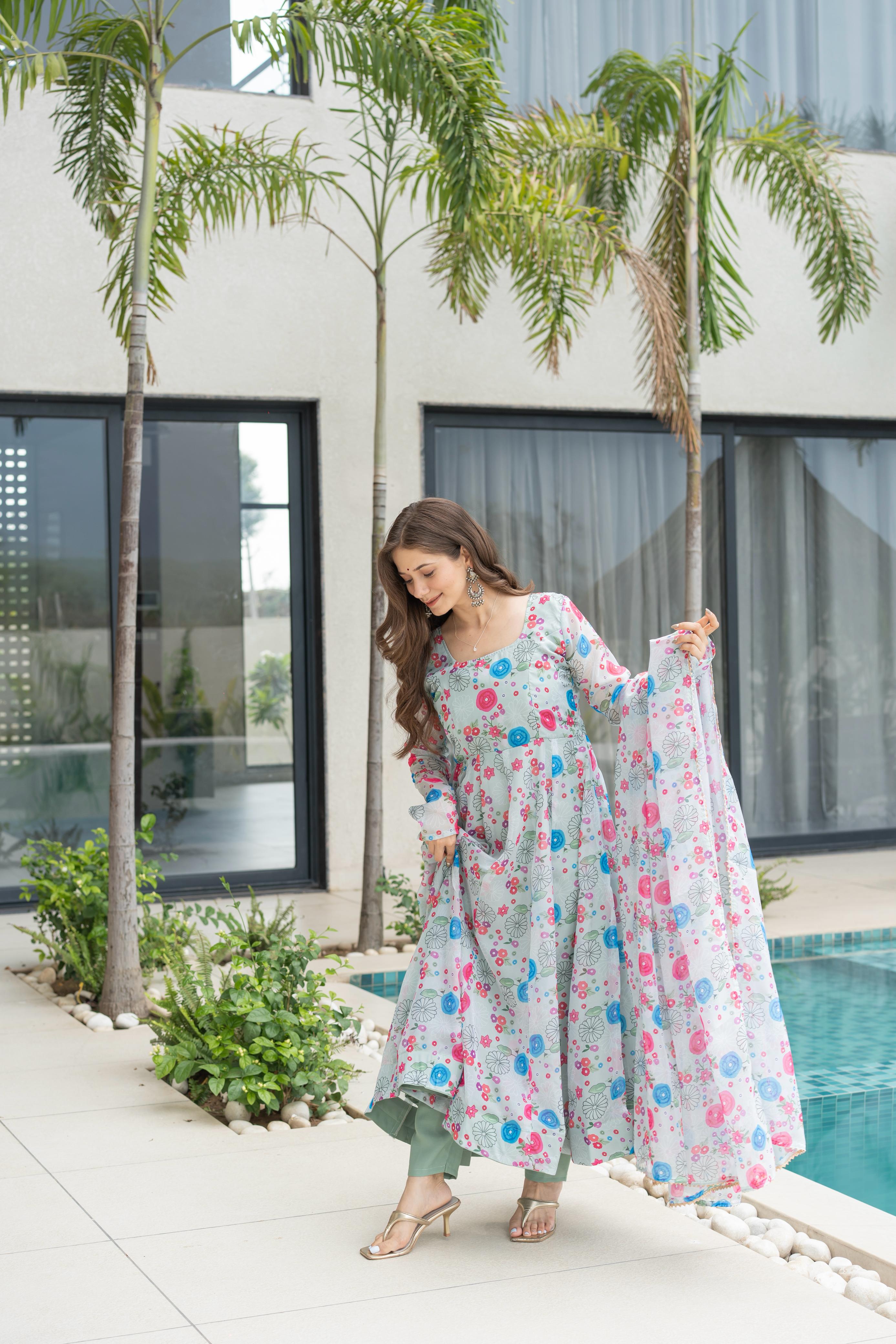 Indian festive wear lightweight floral Anarkali go