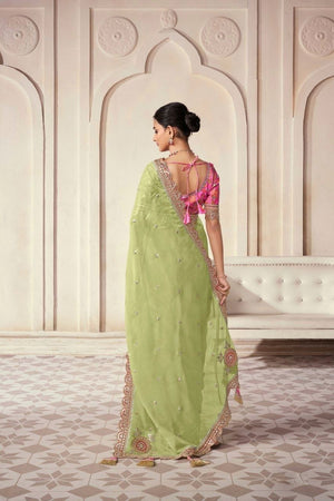 Organza saree with pink digital print blouse