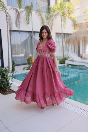 premium ethnic gown with beads embroidery india