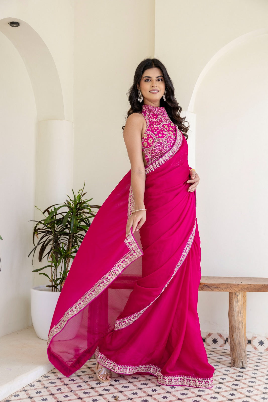 Wedding saree with sequins and embroidery