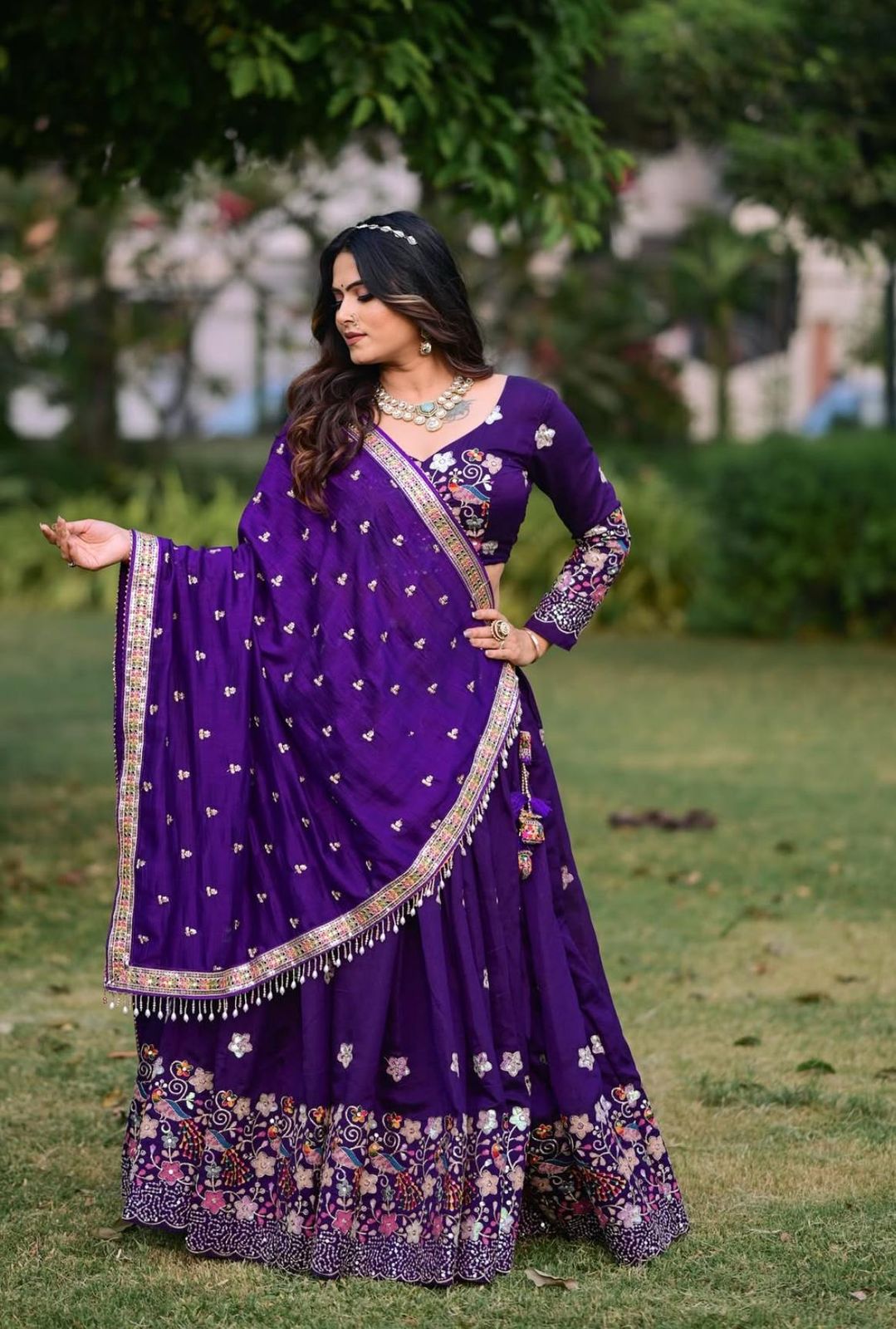 "Purple fully stitched choli with micro cotton lining"