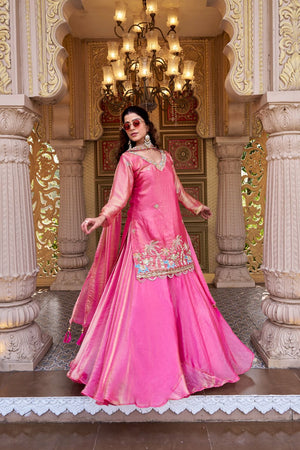 pink embroidered lehenga kurti set