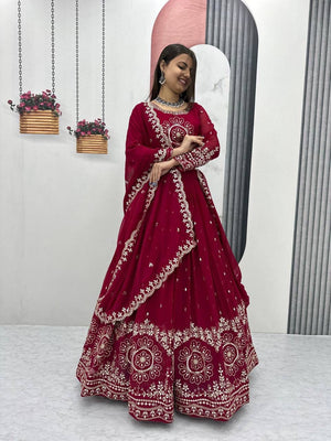 Maroon georgette lehenga choli front view