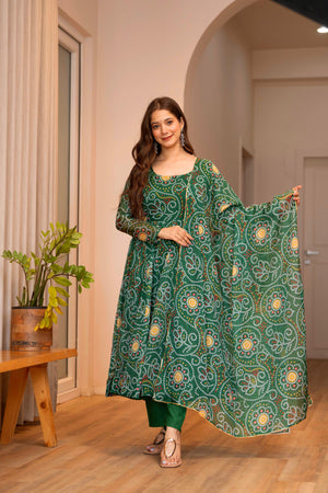 ethnic wear gown with dupatta green color