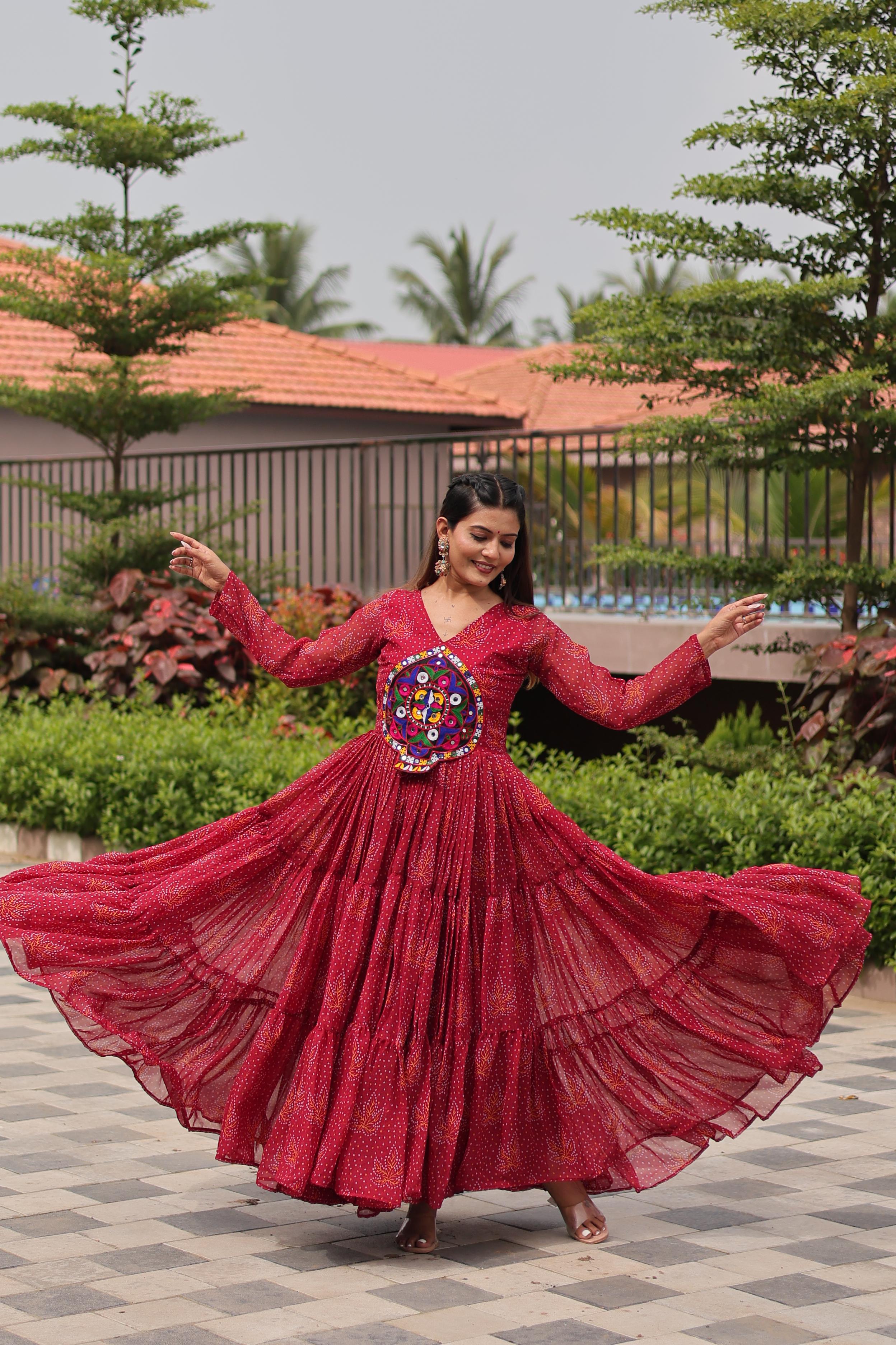 Gamathi Work Real Mirror Faux Georgette Anarkali Gown Set 🌟